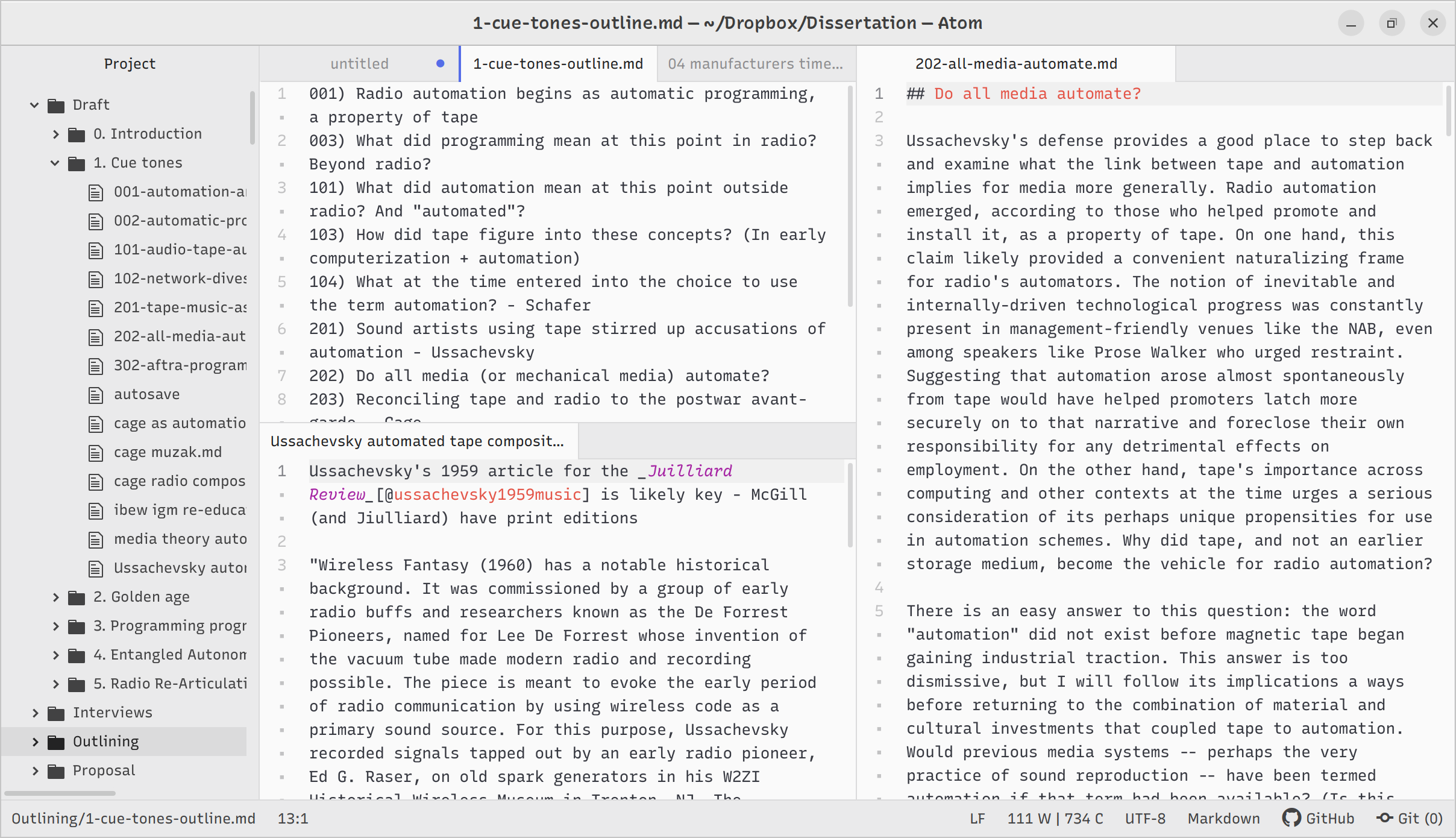 Screenshot of three text files open in the Atom editor